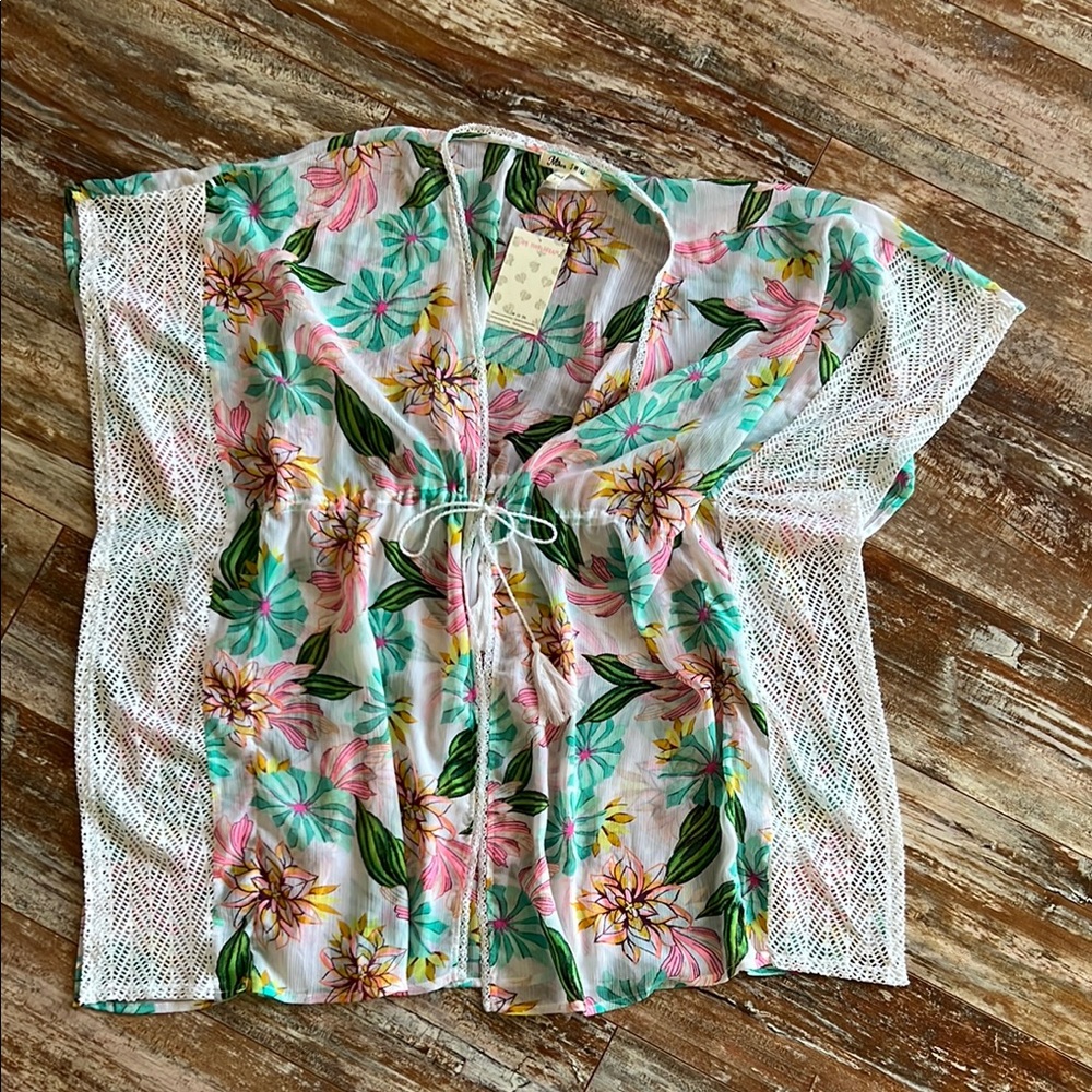 Miken Pink and Green Tropical Coverup